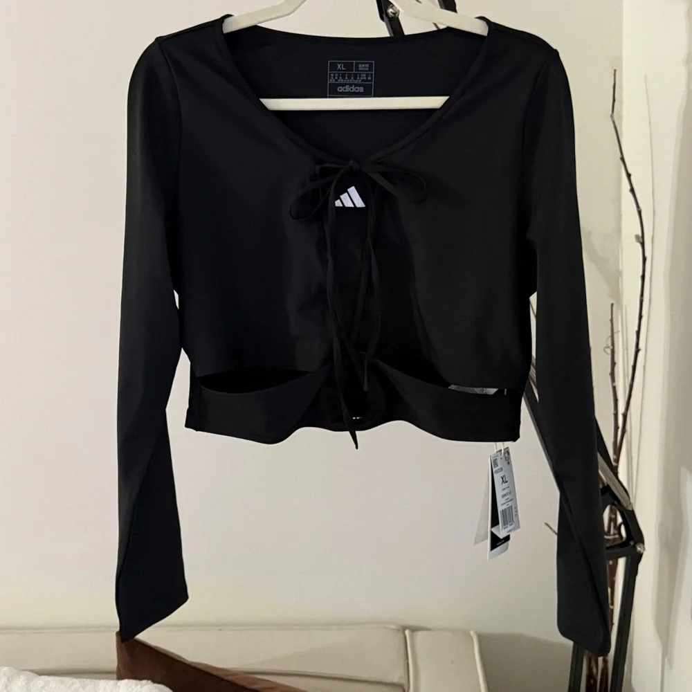 Adidas Women's Black Lace-Up Crop Top long sleeve - Picture 7 of 12